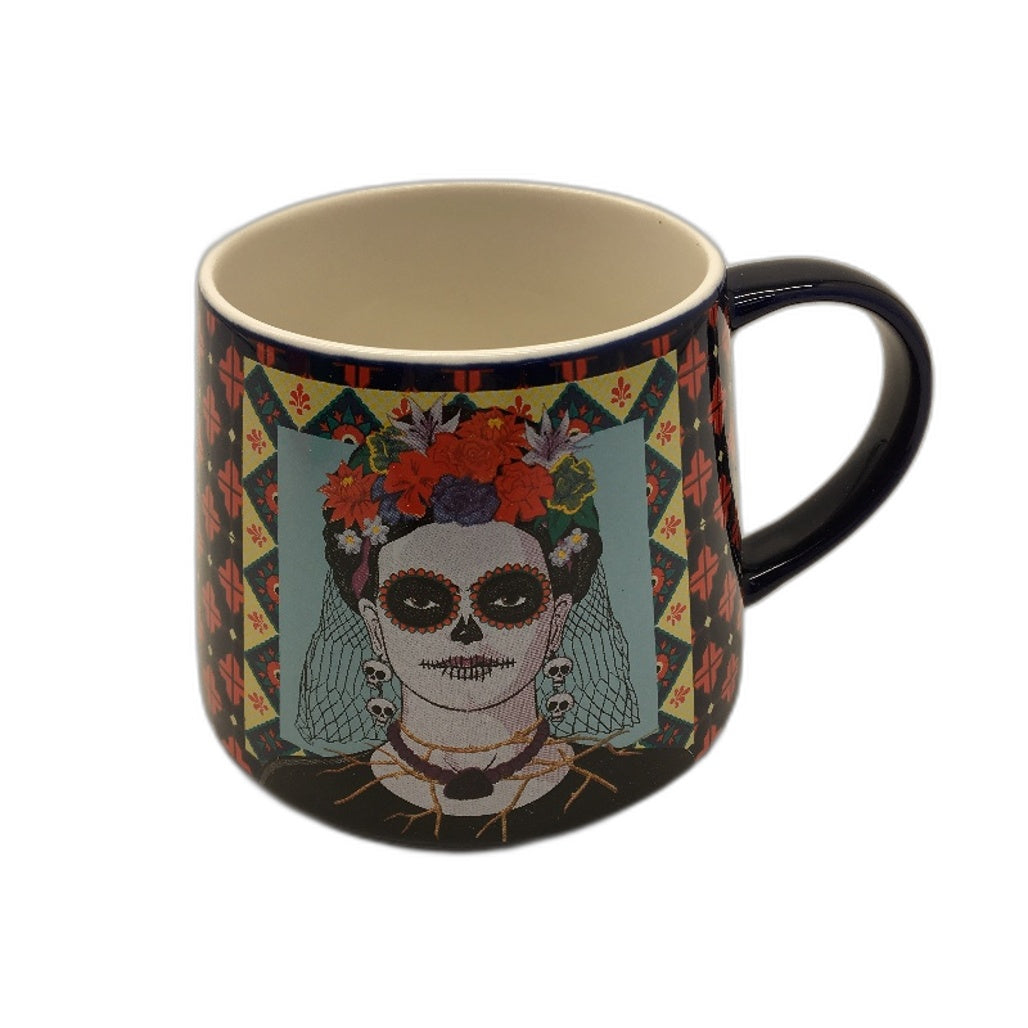 Frida Kahlo Iconic Artist Black Candy Skull Ceramic Mug & 4 Pack Coaster Set NEW