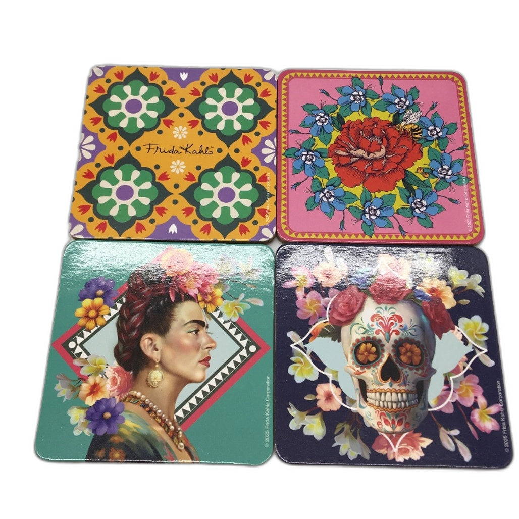 Frida Kahlo Iconic Artist Black Candy Skull Ceramic Mug & 4 Pack Coaster Set NEW