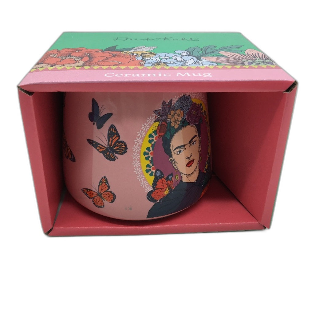 Frida Kahlo Iconic Artist Pink Portrait Skull Ceramic Mug & 4Pck Coaster Set NEW