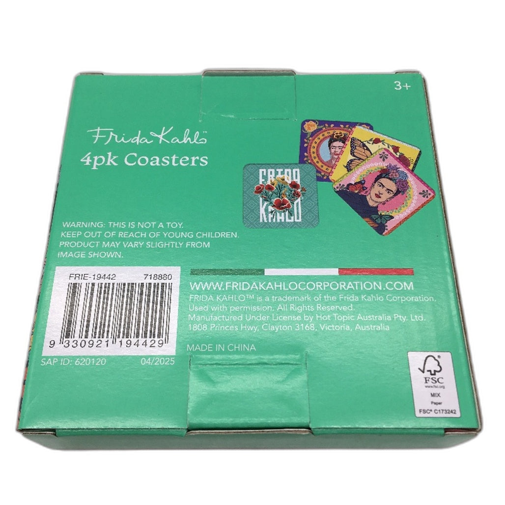 Frida Kahlo Iconic Artist Pink Portrait Skull Ceramic Mug & 4Pck Coaster Set NEW