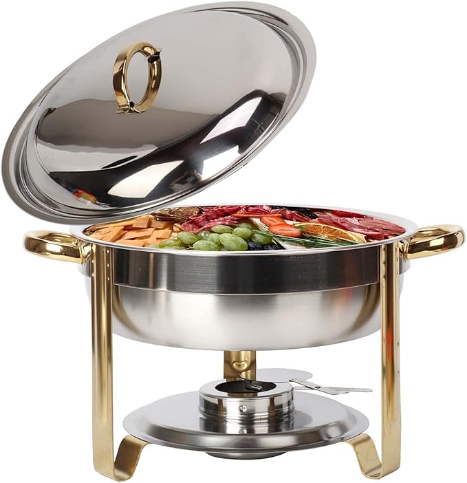 Lehom Stainless Steel Silver Chafing Dish Round Buffet Food Warmer Set DEMO
