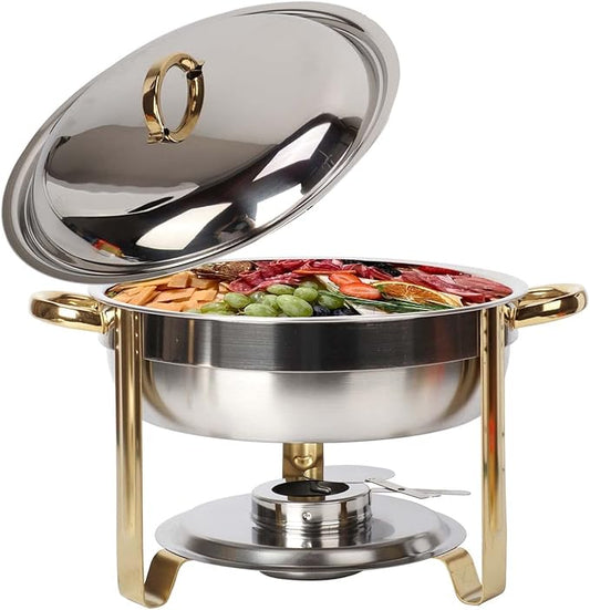 Lehom Stainless Steel Silver Chafing Dish Round Buffet Food Warmer Set DEMO