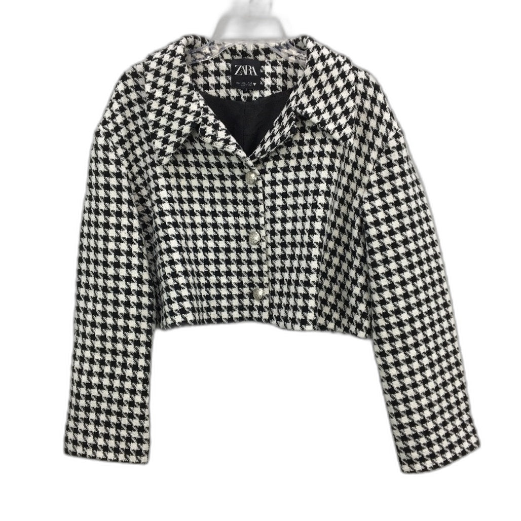 ZARA Houndstooth Black and White Cropped Blazer Jacket Ladies Size Medium