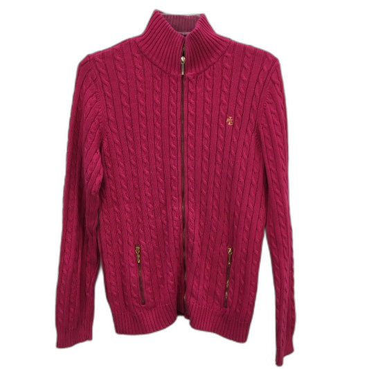 Ralph Lauren Cable Knit Zip Turtleneck Dragonfruit Pink Sweater Ladies Sz Large