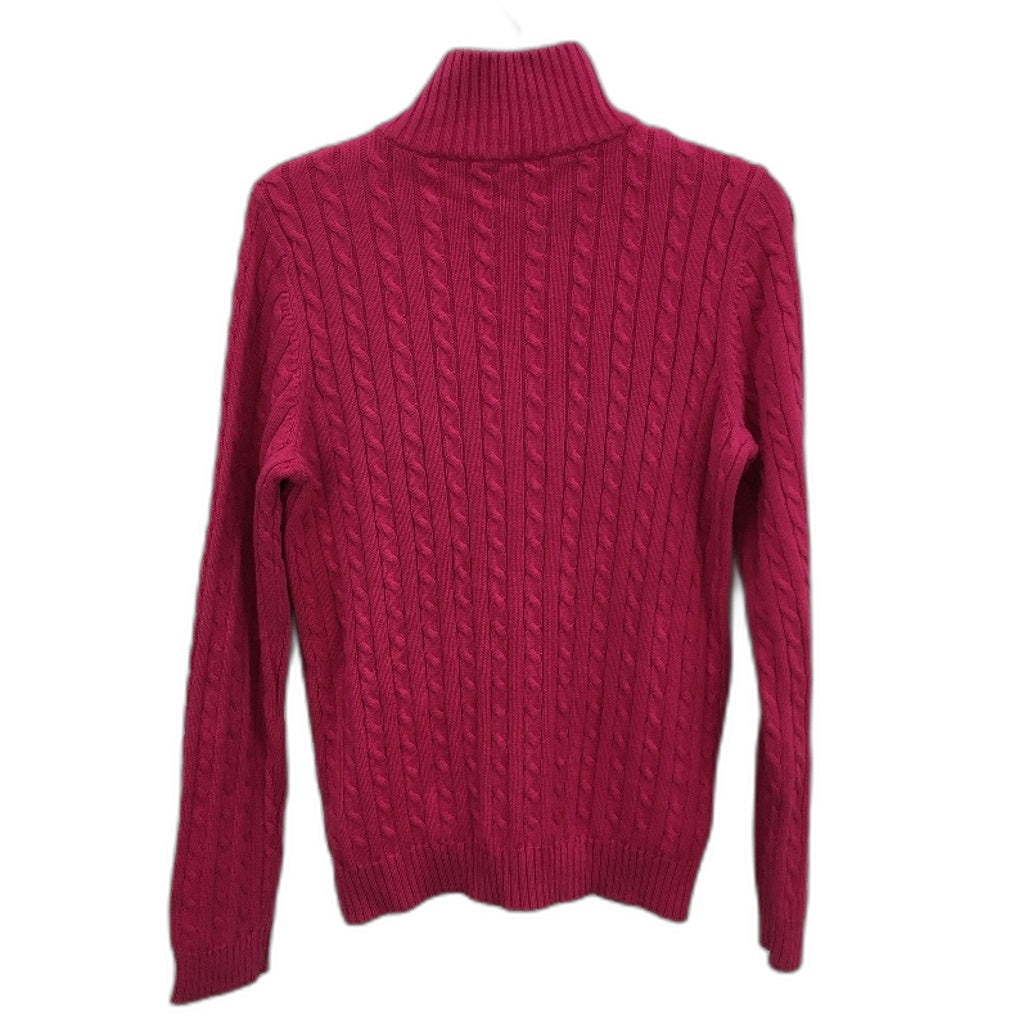 Ralph Lauren Cable Knit Zip Turtleneck Dragonfruit Pink Sweater Ladies Sz Large
