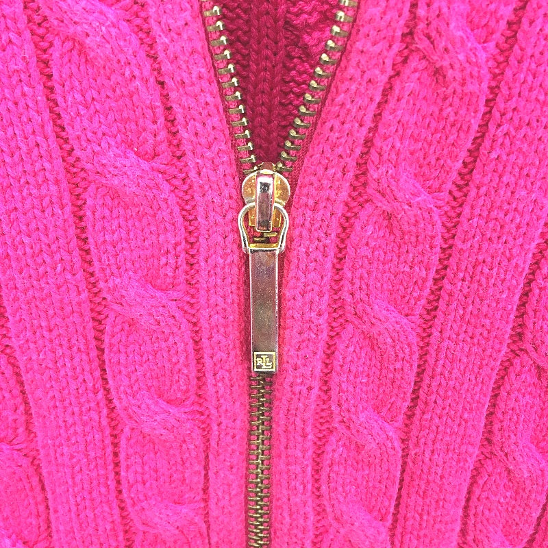 Ralph Lauren Cable Knit Zip Turtleneck Dragonfruit Pink Sweater Ladies Sz Large