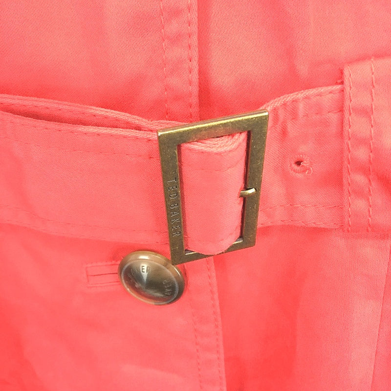 Ted Baker Stripe Lining Button Detail Red Belted Trench Coat Ladies Size 0