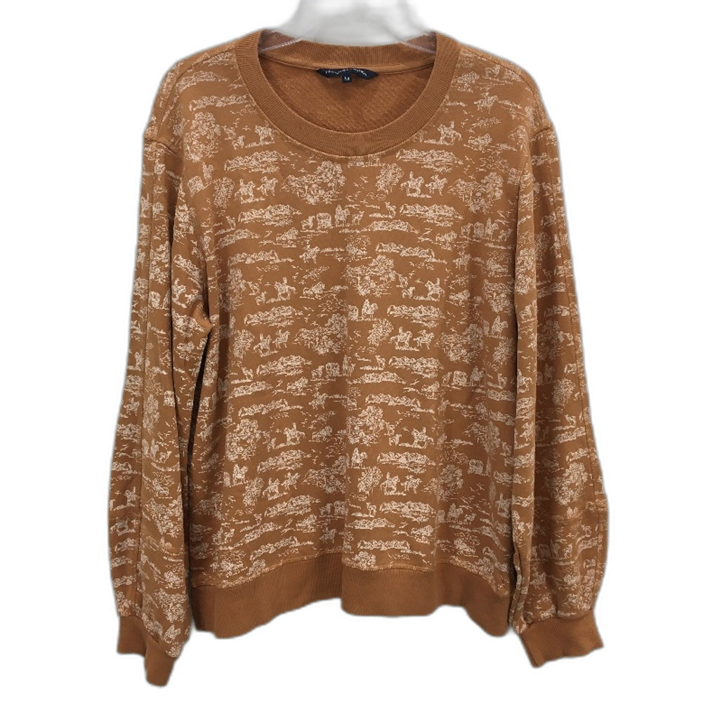 French Connection Cowboy Western Pattern Clay Brown Sweatshirt Ladies Sz Medium