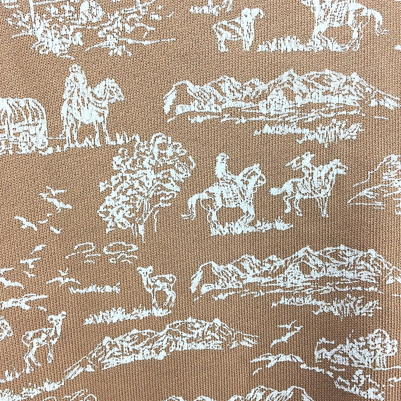 French Connection Cowboy Western Pattern Clay Brown Sweatshirt Ladies Sz Medium