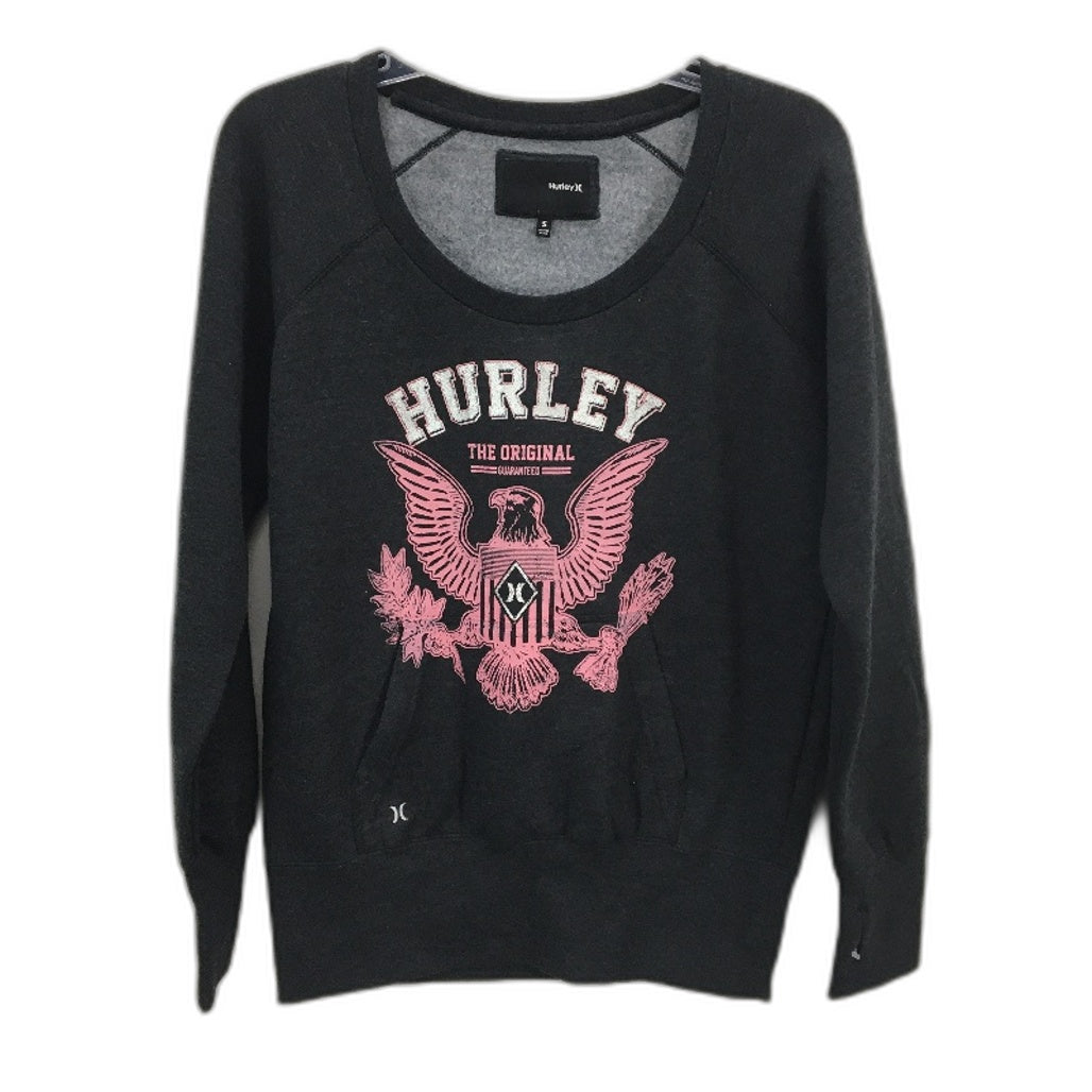 Hurley Graphic Print Charcoal Marle Pullover Fleece Sweatshirt Ladies Size Small