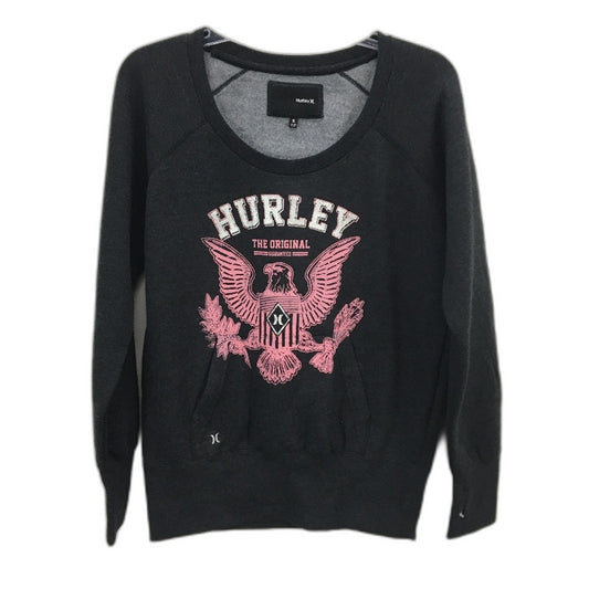 Hurley Graphic Print Charcoal Marle Pullover Fleece Sweatshirt Ladies Size Small
