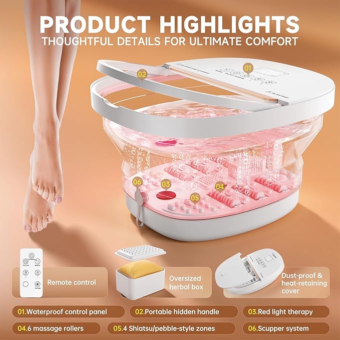 6 Roller Fast Heating Collapsible Foot Spa Bath Massager in White DEMO