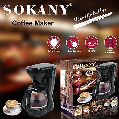Sokany CM-123A 1.2L 12 Cup Anti Drip Coffee Maker Machine in Black DEMO