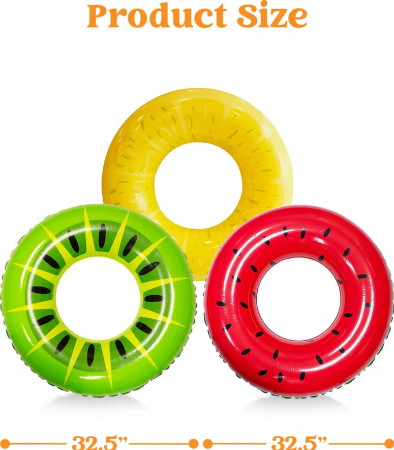 SLOOSH 3 Piece 32.5 Inch Fruity Swim Rings Pool Float for Ages 9 Plus NEW
