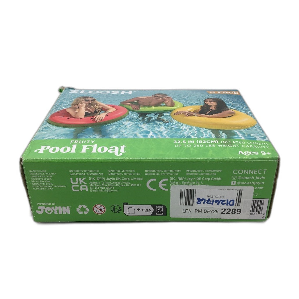 SLOOSH 3 Piece 32.5 Inch Fruity Swim Rings Pool Float for Ages 9 Plus NEW