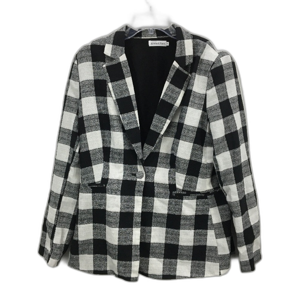 Atmos&Here Single Breasted Black White Check Linen Blend Blazer Ladies Size 16