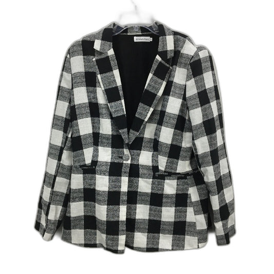Atmos&Here Single Breasted Black White Check Linen Blend Blazer Ladies Size 16