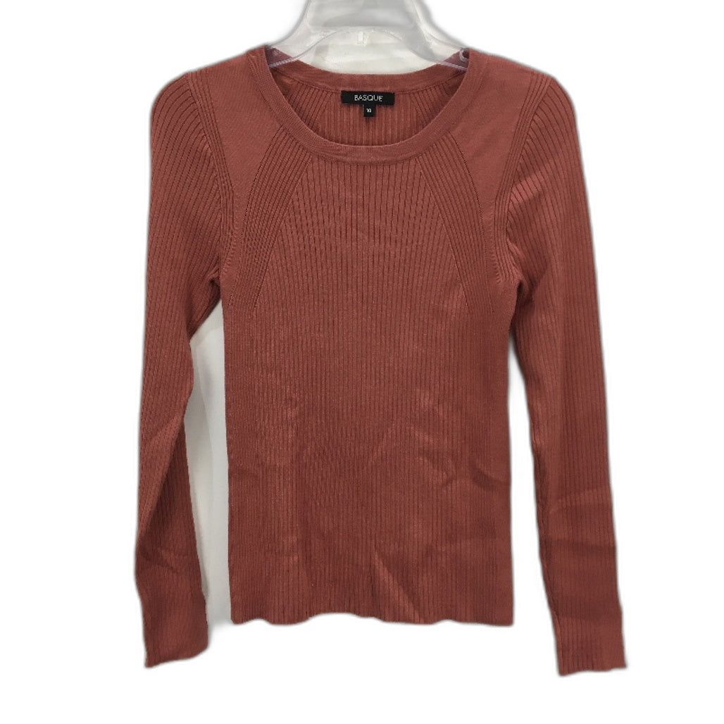 Basque Ribbed Knit Round Neck Stretch Brick Red Sweater Ladies Size AU 10