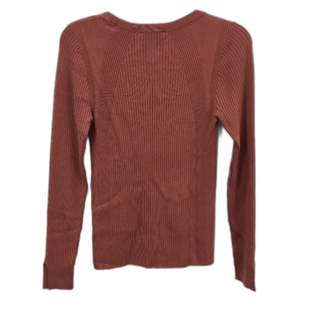 Basque Ribbed Knit Round Neck Stretch Brick Red Sweater Ladies Size AU 10