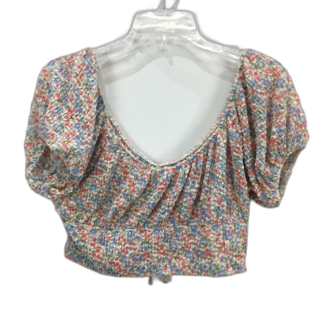 American Eagle Bay Floral Short Sleeve Tie Front Crop Top Ladies Size Medium NEW