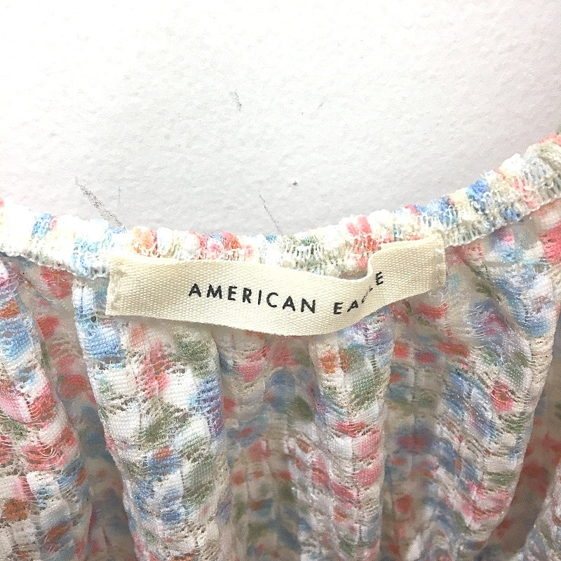 American Eagle Bay Floral Short Sleeve Tie Front Crop Top Ladies Size Medium NEW
