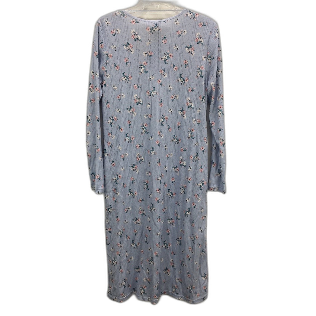 Soho Pointelle Long Sleeve Blue Floral Knee Length Nightie Ladies Small NEW