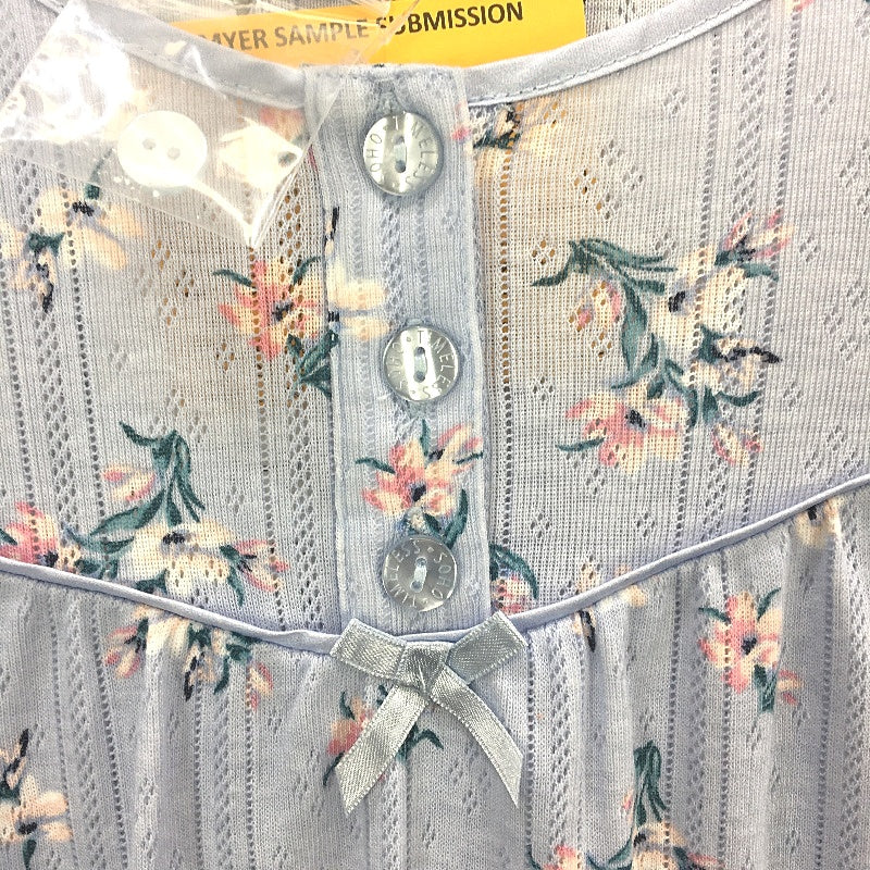 Soho Pointelle Long Sleeve Blue Floral Knee Length Nightie Ladies Small NEW