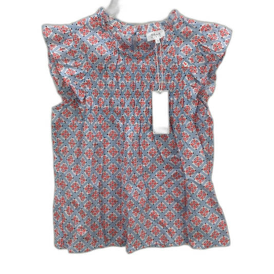Grab Denim Frill Lightweight Tunic Blue Italian Print Top Ladies Size 10 NEW