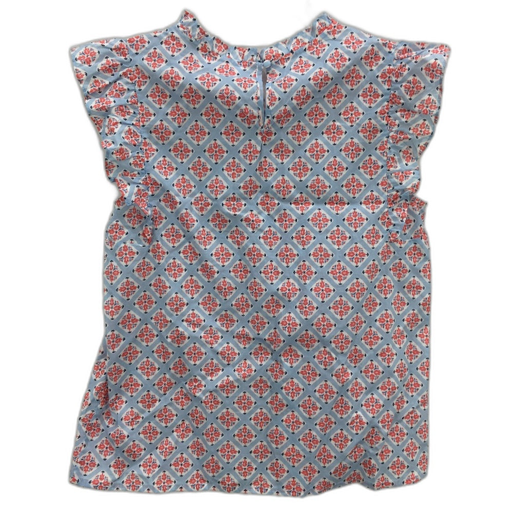 Grab Denim Frill Lightweight Tunic Blue Italian Print Top Ladies Size 10 NEW
