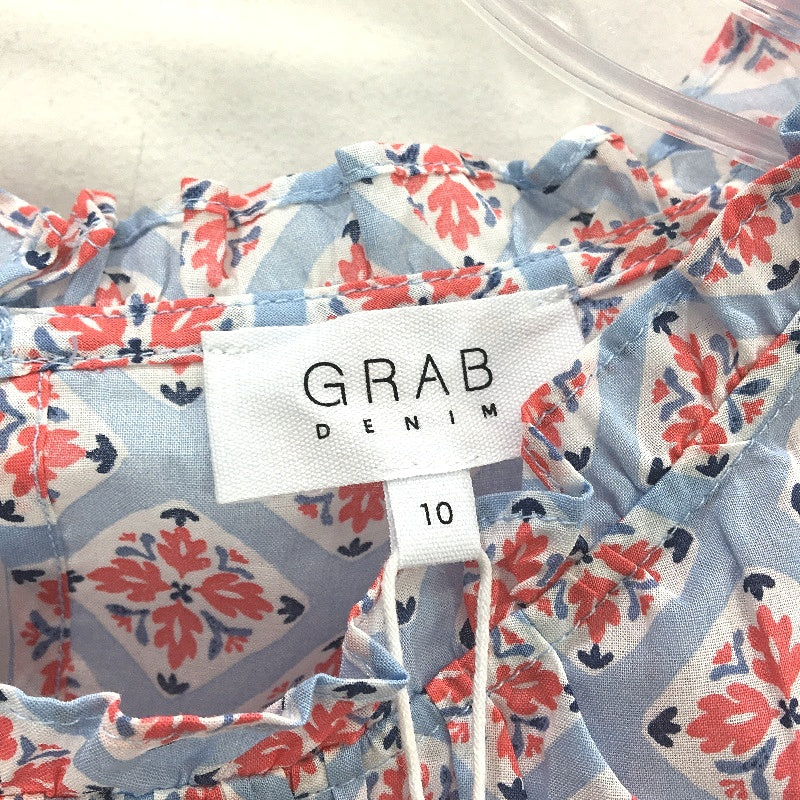Grab Denim Frill Lightweight Tunic Blue Italian Print Top Ladies Size 10 NEW