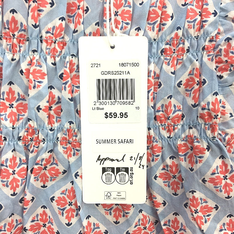Grab Denim Frill Lightweight Tunic Blue Italian Print Top Ladies Size 10 NEW