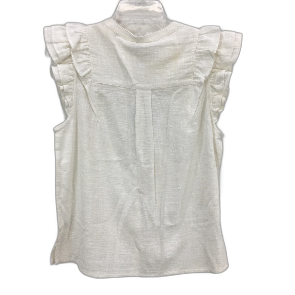 Grab Denim Cheesecloth White Ruffle Sleeve Cotton Blouse Ladies Size 8 NEW