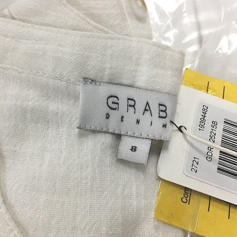 Grab Denim Cheesecloth White Ruffle Sleeve Cotton Blouse Ladies Size 8 NEW