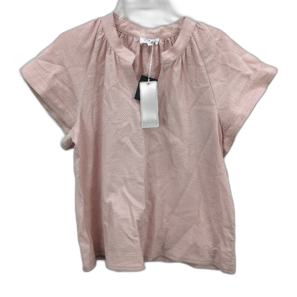 Grab Denim Honeycomb Pattern Baby Pink Shortsleeve Tunic Top Ladies Size 10 NEW