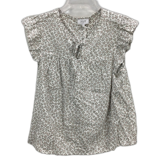 Grab Denim European Linen Flutter Sleeve Floral White Top Ladies Size 10 NEW