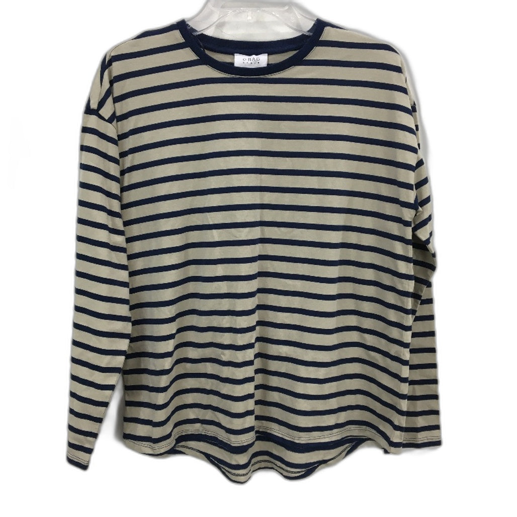 Grab Denim Taupe Blue Stripe Round Neck Long Sleeve Top Ladies Size Small NEW