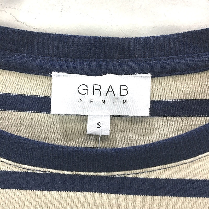 Grab Denim Taupe Blue Stripe Round Neck Long Sleeve Top Ladies Size Small NEW