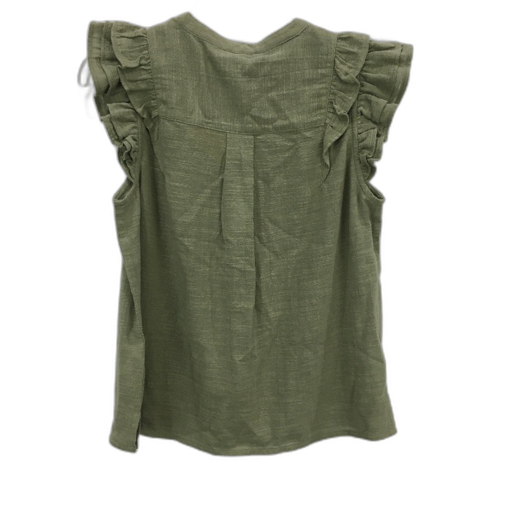 Grab Denim Ruffle Sleeve Sage Green Cotton Button Up Top Ladies Size 10 NEW
