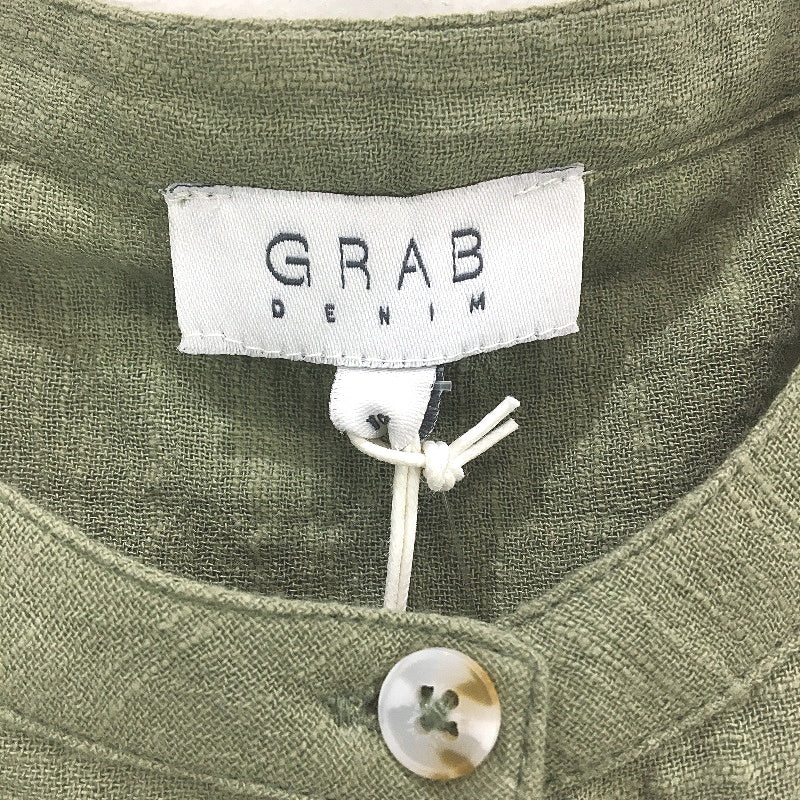 Grab Denim Ruffle Sleeve Sage Green Cotton Button Up Top Ladies Size 10 NEW