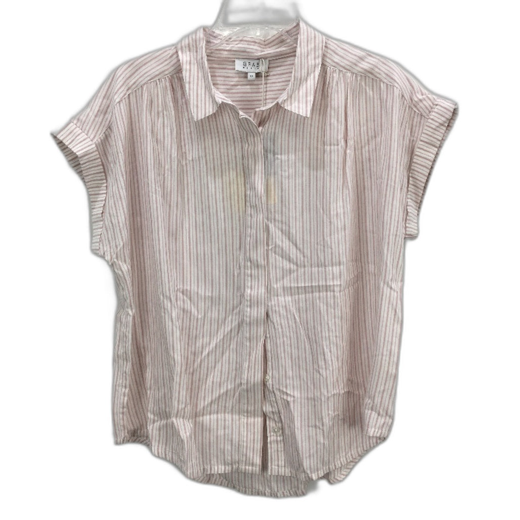Grab Denim Eco Short Sleeve Dusty Pink White Stripe Shirt Ladies Size 10 NEW