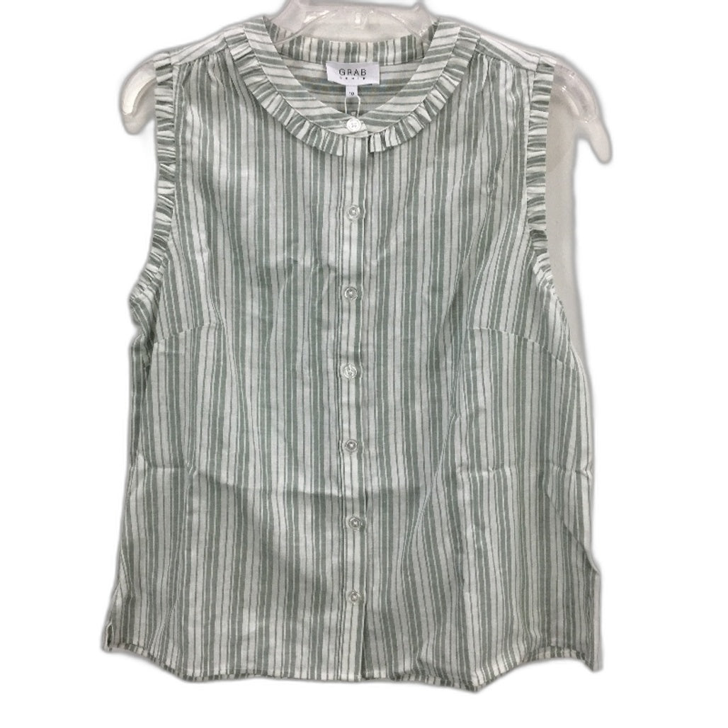 Grab Denim Ruffle Detail Green White Stripe Sleeveless Top Ladies Size 10 NEW