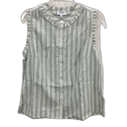 Grab Denim Ruffle Detail Green White Stripe Sleeveless Top Ladies Size 10 NEW