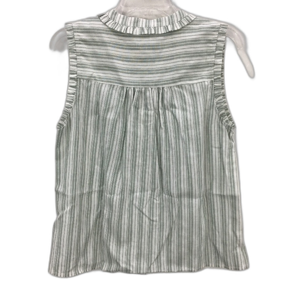 Grab Denim Ruffle Detail Green White Stripe Sleeveless Top Ladies Size 10 NEW