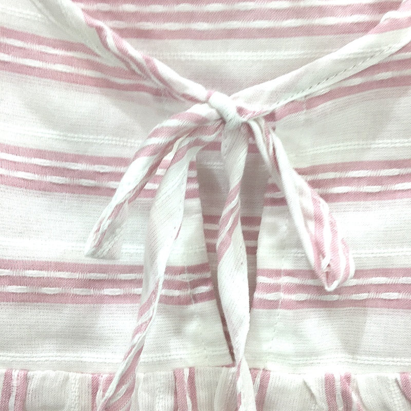 Grab Denim Flutter Sleeve Tie Neck Pink White Stripe Top Ladies Size 10 NEW