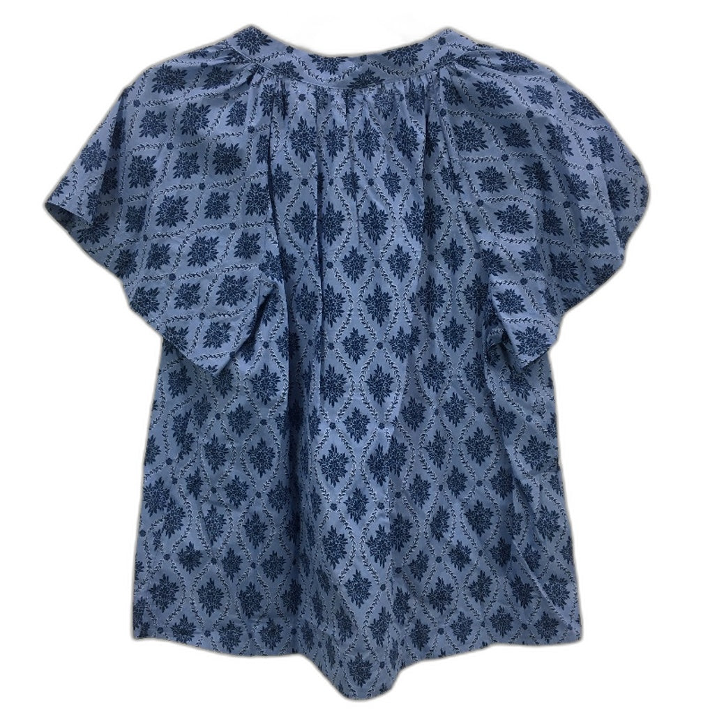 Grab Denim Floral V Neck Cotton Blue Shortsleeve Tunic Top Ladies Size 10 NEW