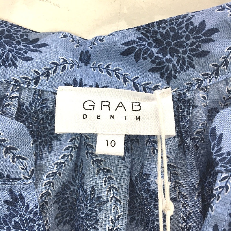 Grab Denim Floral V Neck Cotton Blue Shortsleeve Tunic Top Ladies Size 10 NEW