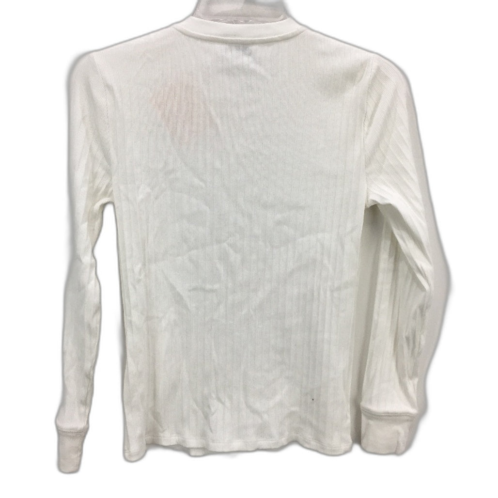 Grab Denim Ribbed Long Sleeve Half Snap Button Ivory Top Ladies Size Small NEW