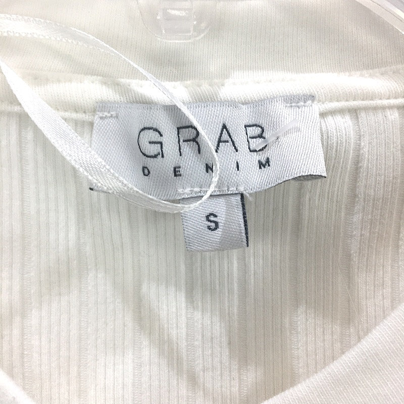 Grab Denim Ribbed Long Sleeve Half Snap Button Ivory Top Ladies Size Small NEW