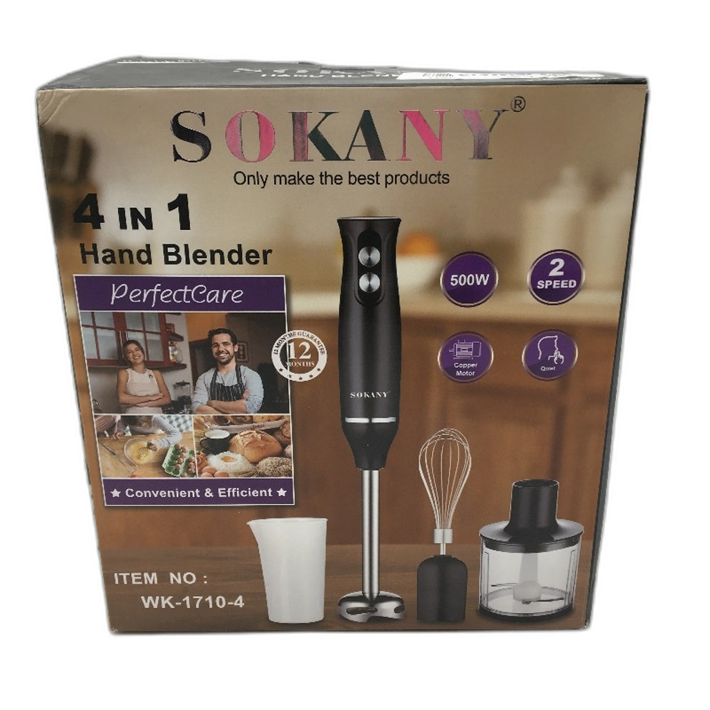 SOKANY WK-1710-4 4 in 1 500W 2 Speed Quiet Stainless Steel Hand Blender NEW