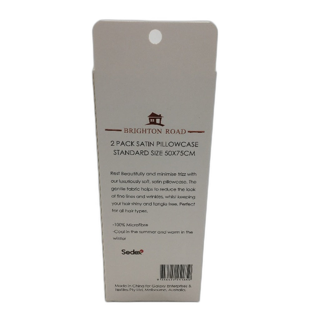 Brighton Road 2 Pack Silver Gentle On Hair & Skin Satin Standard Pillowcases NEW